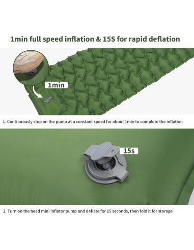 Colchoneta Autoinflable TVWVT Verde con Almohada y Bomba Integrada