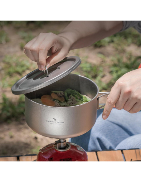 Olla de Titanio 1L Boundless Voyage para Camping y Cocina Olla de Titanio 1L Boundless Voyage para Camping y Cocina