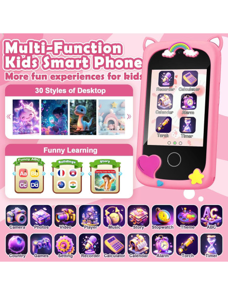 Teléfono Inteligente para Niños Rosa Q88 - Juguete Educativo Teléfono Inteligente para Niños Rosa Q88 - Juguete Educativo