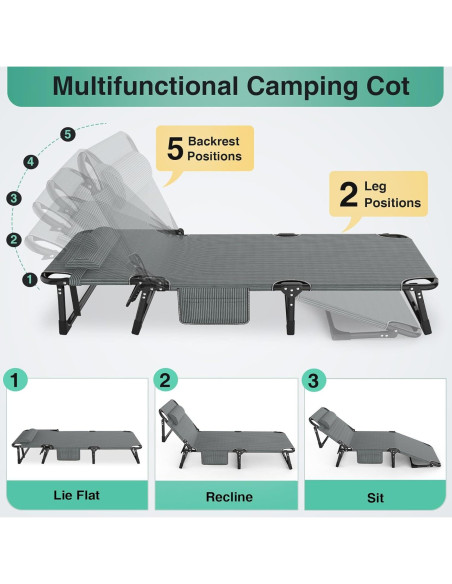 Cama Plegable Suteck para Camping 5 Posiciones con Almohada Cama Plegable Suteck para Camping 5 Posiciones con Almohada