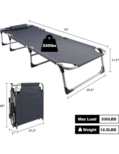 Silla Lounge Plegable REDCAMP con Almohada y 4 Posiciones Silla Lounge Plegable REDCAMP con Almohada y 4 Posiciones