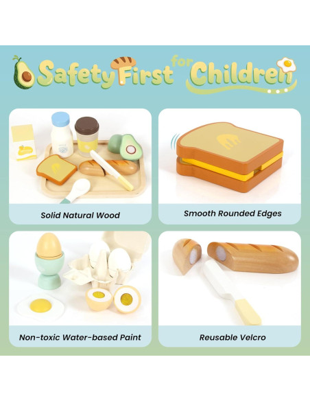 Juego de Comida de Madera para Niños WOODENFUN - Desayuno Juego de Comida de Madera para Niños WOODENFUN - Desayuno