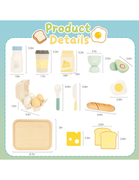 Juego de Comida de Madera para Niños WOODENFUN - Desayuno Juego de Comida de Madera para Niños WOODENFUN - Desayuno