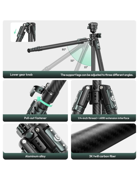 Trípode Fotográfico ULANZI JJ05 de Fibra de Carbono 183.9 cm Trípode Fotográfico ULANZI JJ05 de Fibra de Carbono 183.9 cm