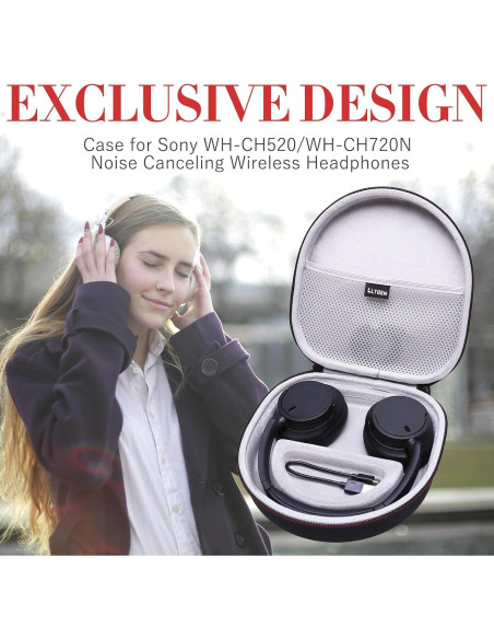 Funda LTGEM para Auriculares Sony WH-CH720N/WH-CH520, Negro/Gris Funda LTGEM para Auriculares Sony WH-CH720N/WH-CH520, Negro/Gris