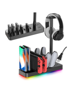 Soporte para Auriculares KAFRI RGB con Cargador USB-C y 2 Salidas