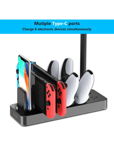 Soporte para Auriculares KAFRI RGB con Cargador USB-C y 2 Salidas