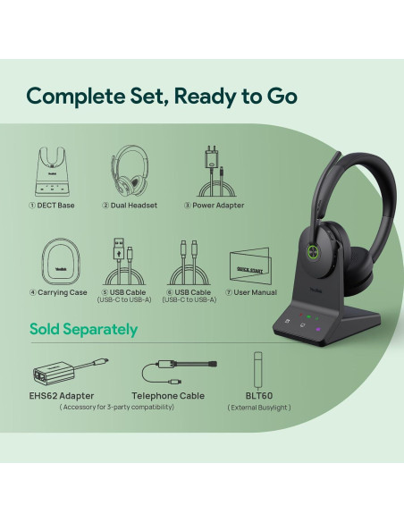Auriculares Inalámbricos Yealink WH68 UC con ANC y Bluetooth Auriculares Inalámbricos Yealink WH68 UC con ANC y Bluetooth