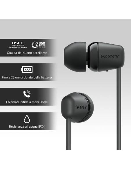 Auriculares Inalámbricos Sony WI-C100 Bluetooth Negro 25h Batería Auriculares Inalámbricos Sony WI-C100 Bluetooth Negro 25h Batería