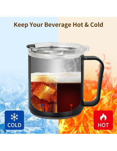 Taza de Café VOBAGA 15oz Acero Inoxidable Negro con Asa