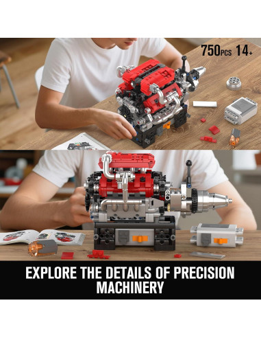 Mould King 10204 Motor V8 a Escala 1:4 - Juguete STEM 750 Piezas