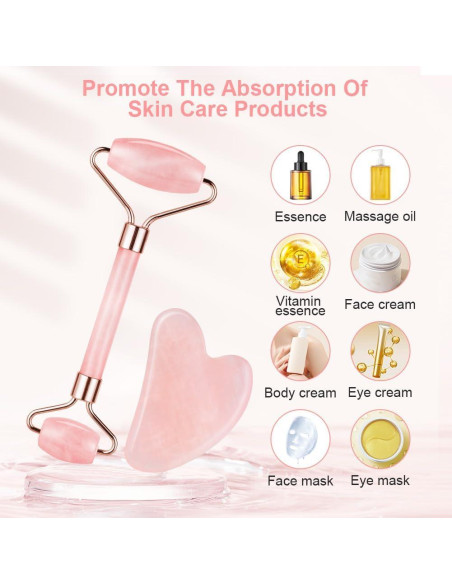 Juego de Herramientas Gua Sha Facial URAQT - Rodillo de Jade Rosa Juego de Herramientas Gua Sha Facial URAQT - Rodillo de Jade Rosa
