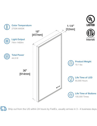 Espejo LED de Baño Blossom 91x46 cm Antivaho Dorado