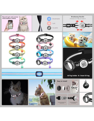 Collar para Gato Taghelp Rosa A con Soporte AirTag y QR