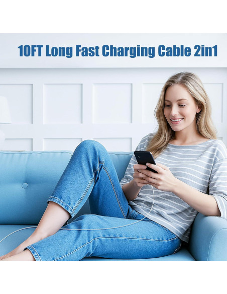 Cable de carga rápida USB C 2 en 1 para iPhone 3m - ZYH-J15 Cable de carga rápida USB C 2 en 1 para iPhone 3m - ZYH-J15
