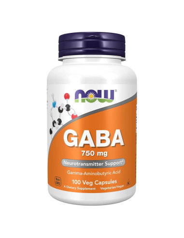 Suplemento GABA NOW Foods 750mg 100 Cápsulas Veganas