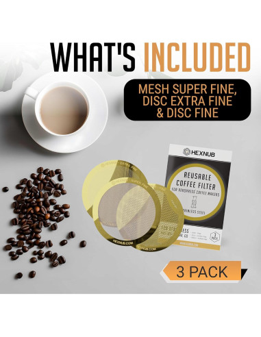 Filtro Metálico Reutilizable HEXNUB para AeroPress - Paquete de 3