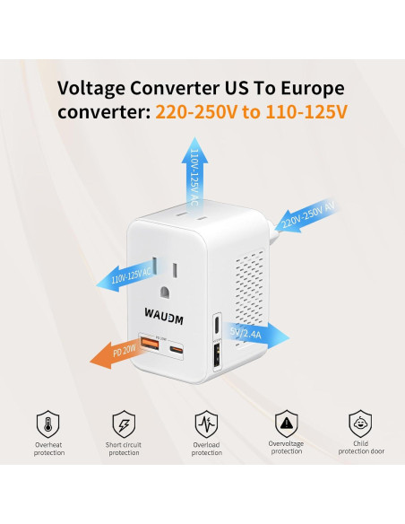 Convertidor de Voltaje 220V a 110V 20W DONGGUAN 6-en-1 Convertidor de Voltaje 220V a 110V 20W DONGGUAN 6-en-1