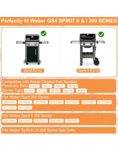 Piezas de Parrilla PETKAO para Weber Spirit 2 - 3 Barras Saborizadoras y 2 Tubos de Quemador 2