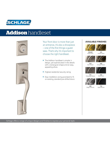 Manija de Entrada Schlage F60 V ADD 619 ACC Níquel Satinado Manija de Entrada Schlage F60 V ADD 619 ACC Níquel Satinado