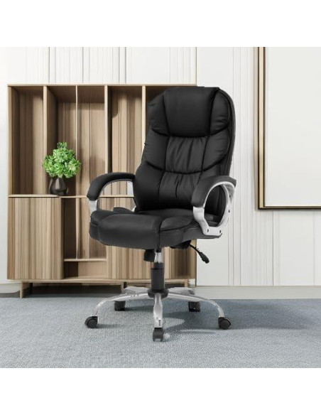Silla de Oficina Ergonómica FDW Alta Ajustable Cuero PU Negro Silla de Oficina Ergonómica FDW Alta Ajustable Cuero PU Negro