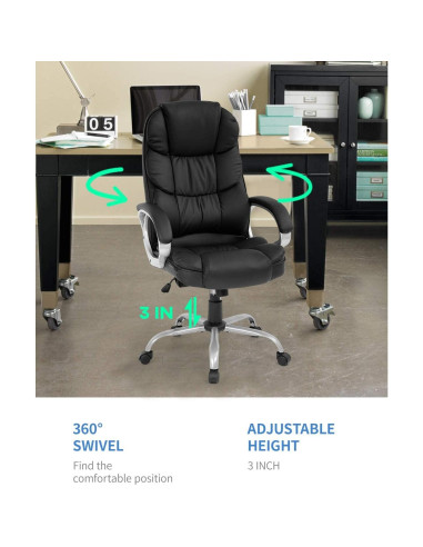 Silla de Oficina Ergonómica FDW Alta Ajustable Cuero PU Negro