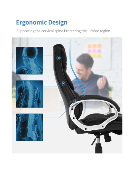 Silla de Oficina Ergonómica FDW Alta Ajustable Cuero PU Negro Silla de Oficina Ergonómica FDW Alta Ajustable Cuero PU Negro