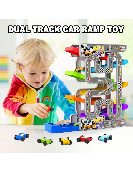 Juguete de Rampa de Coche Doble Pista aotipol con 10 Coches