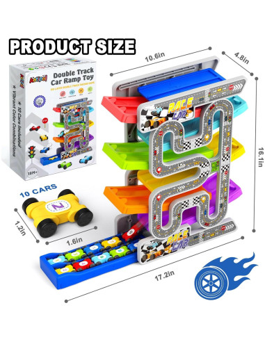 Juguete de Rampa de Coche Doble Pista aotipol con 10 Coches