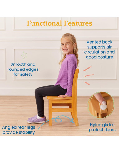 Sillas de Respaldo de Escalera ECR4Kids, Madera Caucho, Paquete de 2