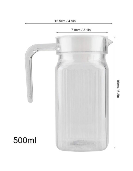 Jarra Acrílica Tbest 500ml con Tapa - Botella de Jugo Transparente Jarra Acrílica Tbest 500ml con Tapa - Botella de Jugo Transparente