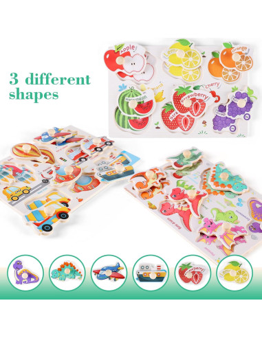 Rompecabezas de Clavos de Madera NASHRIO - Set 3 Piezas para Niños 1-3 Años