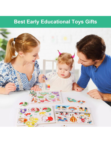Rompecabezas de Clavos de Madera NASHRIO - Set 3 Piezas para Niños 1-3 Años