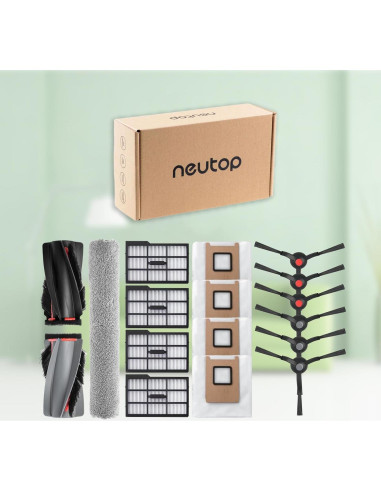 Piezas de Repuesto Neutop para eufy E25/E28 - 1 Cepillo, 4 Filtros, 6 Cepillos Laterales, 1 Mopa, 4 Bolsas