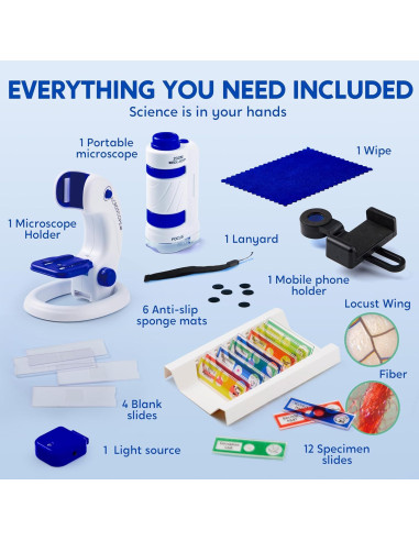 Microscopio Portátil Klever Kits 60X-180X con 12 Diapositivas