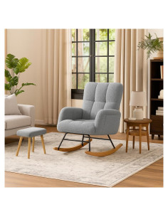 Silla Mecedora COMHOMA con Otomán Gris, Ergonomía y Confort