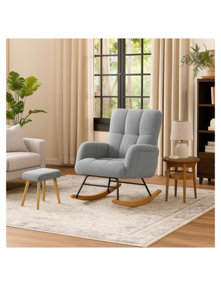 Silla Mecedora COMHOMA con Otomán Gris, Ergonomía y Confort Silla Mecedora COMHOMA con Otomán Gris, Ergonomía y Confort