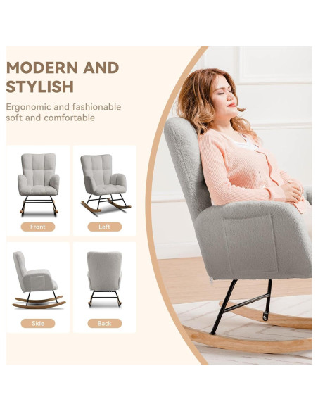 Silla Mecedora COMHOMA con Otomán Gris, Ergonomía y Confort Silla Mecedora COMHOMA con Otomán Gris, Ergonomía y Confort