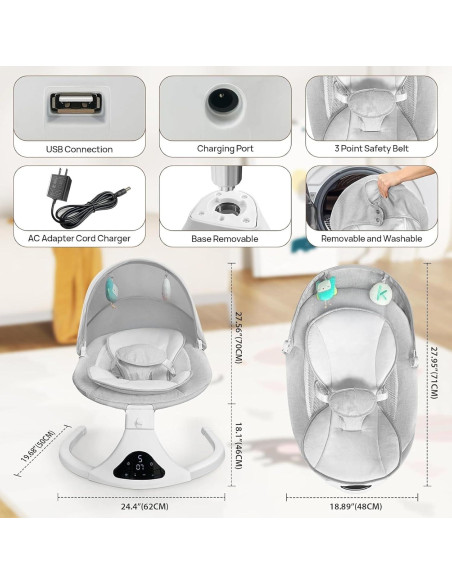 Columpio Eléctrico Portátil para Bebés Gris con Control Remoto Columpio Eléctrico Portátil para Bebés Gris con Control Remoto