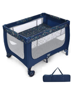 Cuna Portátil Baby Joy BP8116-4 Azul Plegable con Colchón
