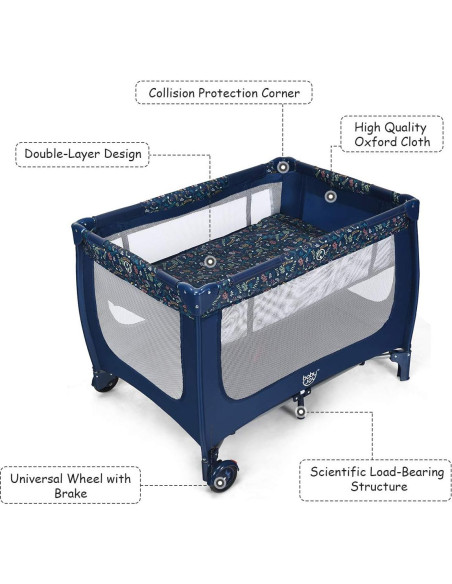 Cuna Portátil Baby Joy BP8116-4 Azul Plegable con Colchón Cuna Portátil Baby Joy BP8116-4 Azul Plegable con Colchón