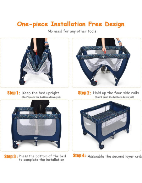Cuna Portátil Baby Joy BP8116-4 Azul Plegable con Colchón Cuna Portátil Baby Joy BP8116-4 Azul Plegable con Colchón