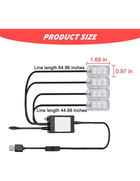 Luces LED Ambientales para Auto KHGUZ, 4 Piezas, Control APP Luces LED Ambientales para Auto KHGUZ, 4 Piezas, Control APP