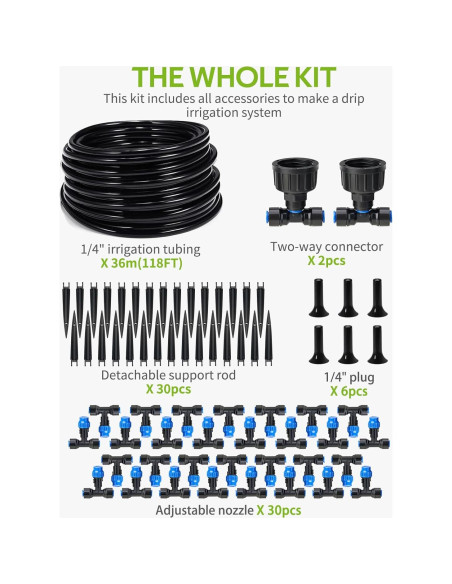Kit de Riego por Misting HIRALIY 36M con Boquillas Ajustables Kit de Riego por Misting HIRALIY 36M con Boquillas Ajustables