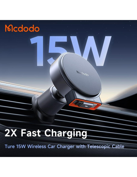 Cargador de Coche MagSafe 15W Mcdodo con Cable USB-C Retráctil Cargador de Coche MagSafe 15W Mcdodo con Cable USB-C Retráctil