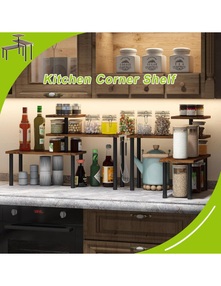 Estante de Esquina BMOSU Ajustable 3 Niveles Madera Rústica Estante de Esquina BMOSU Ajustable 3 Niveles Madera Rústica