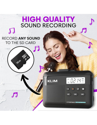 Reproductor de Cinta KLIM K7 + Convertidor a MP3 + 16GB