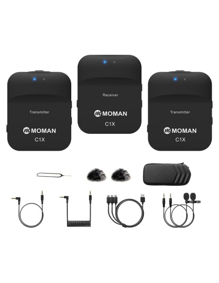 Micrófono Lavalier Inalámbrico Moman C1X Dual 2.4GHz Micrófono Lavalier Inalámbrico Moman C1X Dual 2.4GHz