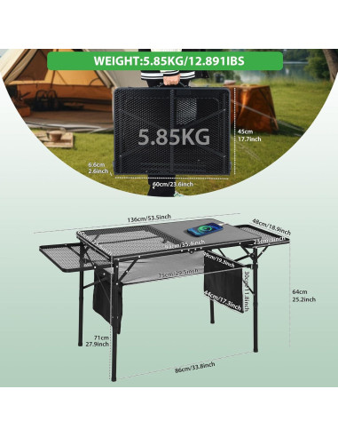 Mesa de Cocina Plegable Nice C para Camping con Luz y USB