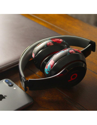 Almohadillas de Repuesto Wicked Cushions para Beats Solo 2 y 3 - Cuero Suave, Espuma de Memoria, Color Negro Floral